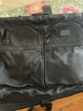 Tumi Black Leather Hanging Luggage Bag with Red TUMI Logo